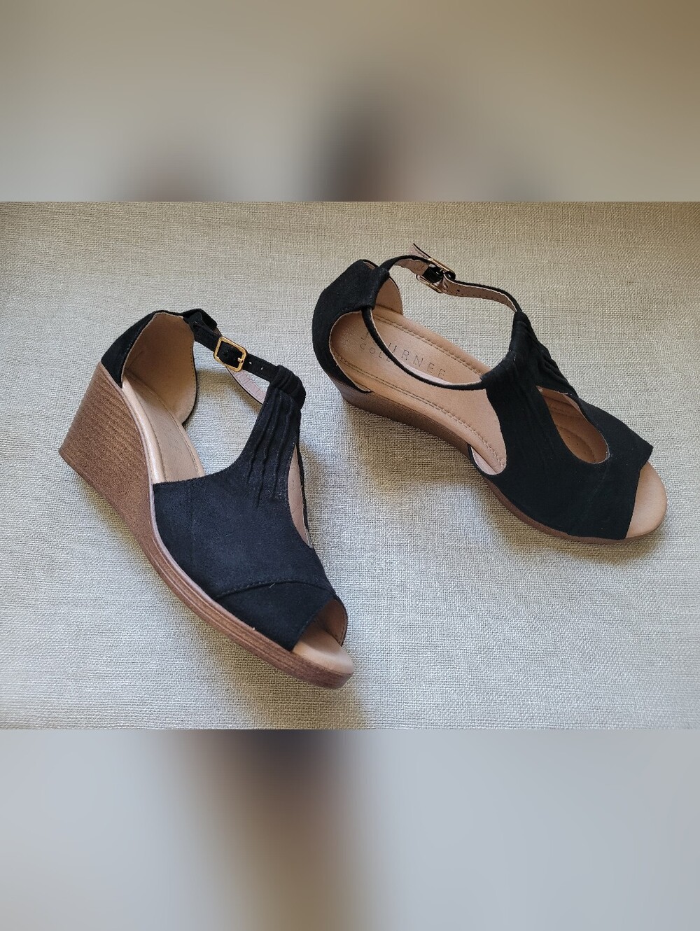 Journee Collection Womens Kedzie Tru Peep Toe Wedge Sandals Black Size 8